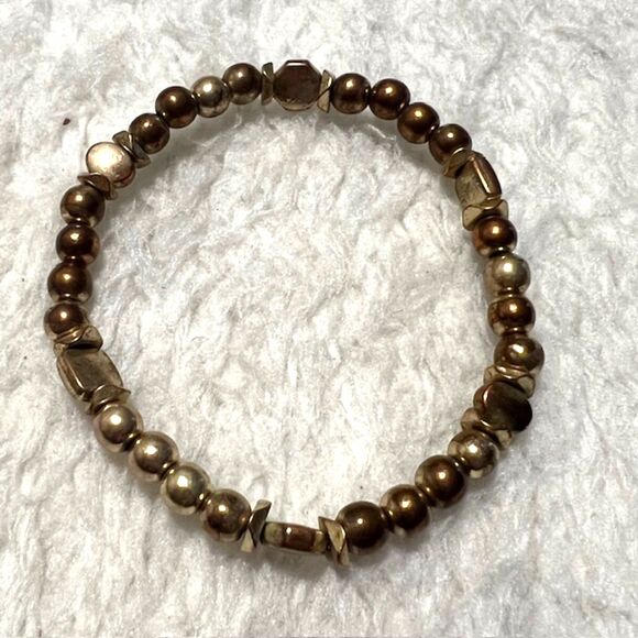 Lot of 2 Gold And Copper Tone Beaded Elastic Bracelets - Picture 3 of 7